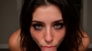 brune cheveux courts Éblouit dans une pipe en pov brûlant